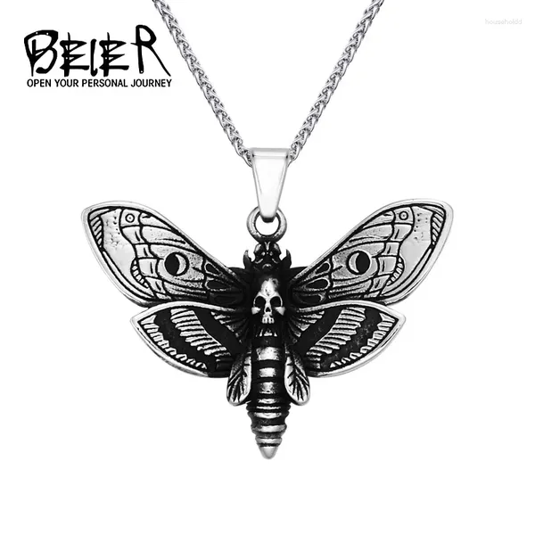 Collares colgantes Beier Death Head Skull Butterfly Moth Collar para hombre Acero inoxidable Punk Buen detalle Joyería animal BP8-599