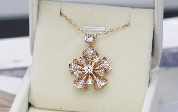 Meilleure qualité mariage rotatif fleur moulin à vent 925 argent cristaux originaux de autrichien pendentif colliers femmes 230505