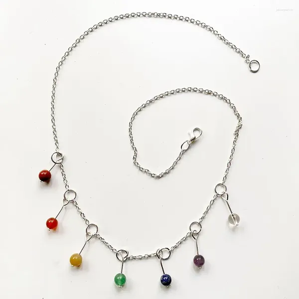 Pendentif Colliers Bhuann 7 Chakra Cristaux Perles Collier Métal Argent Couleur Longue Chaîne Bijoux À La Main Enveloppé 1pc