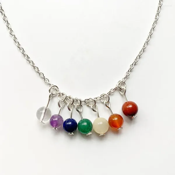 Collares colgantes Bhuann Natural 7 Chakra Piedras Reiki Curación Cristal Collar Joyería Cadena larga Color Plata Hombres Mujeres 1pc