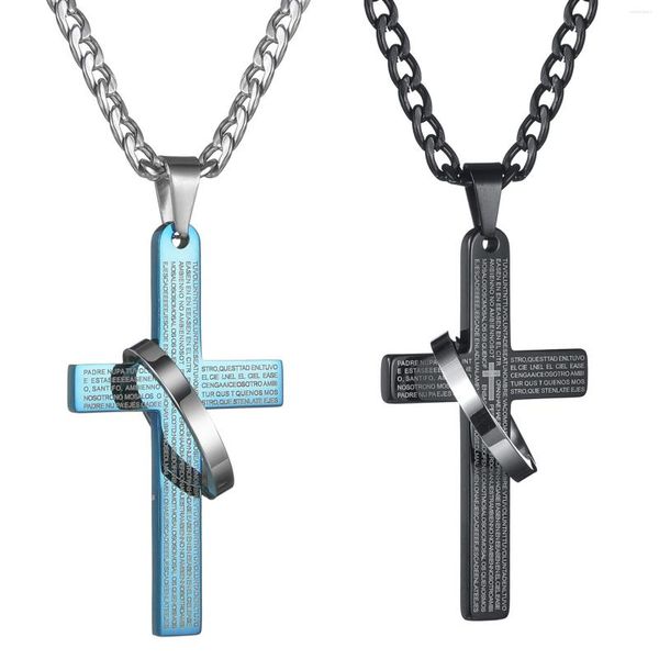 Pendentif Colliers Bible Prière Croix Avec Anneau En Acier Inoxydable Collier Couple Sauvage 24 