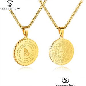 Collares colgantes Versículo bíblico Oración Acero inoxidable Las manos orantes Moneda Medalla Collar Christian Uni Joyería Giftz Drop Dhgarden DHC0N