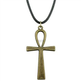 Hanger kettingen Grote Ankh kruis hanger ketting Grote Ankh kruis Wax touw ketting Grote Ankh kruis Zwart lederen ketting ketting 240330