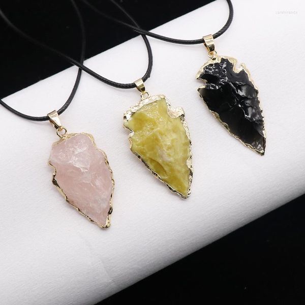 Pendentif Colliers Big Arrowhead Pointu Cristal Collier Minerai Rock Naturel Onxy Agates Améthystes Obsidienne Rose Quartz Femmes Reiki