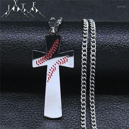 Collares pendientes Cruz de béisbol grande Colgantes de acero inoxidable para hombres / mujeres Cadena de color plata Joyería Chaine Collier XH244S05