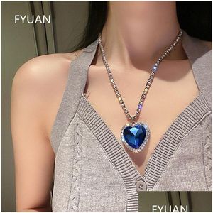Colliers pendentifs Grand coeur bleu cristal colliers pour femmes longue chaîne pendentif déclaration bijoux livraison directe bijoux collier Dhgarden Otunq
