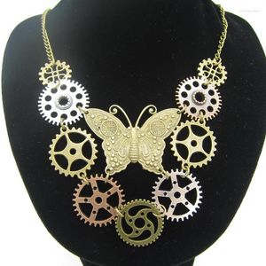 Hanger Kettingen Grote Messing OX Vlinder Met Verschillende Tandwielen Rond Gothic Steampunk Ketting Vintage Sieraden