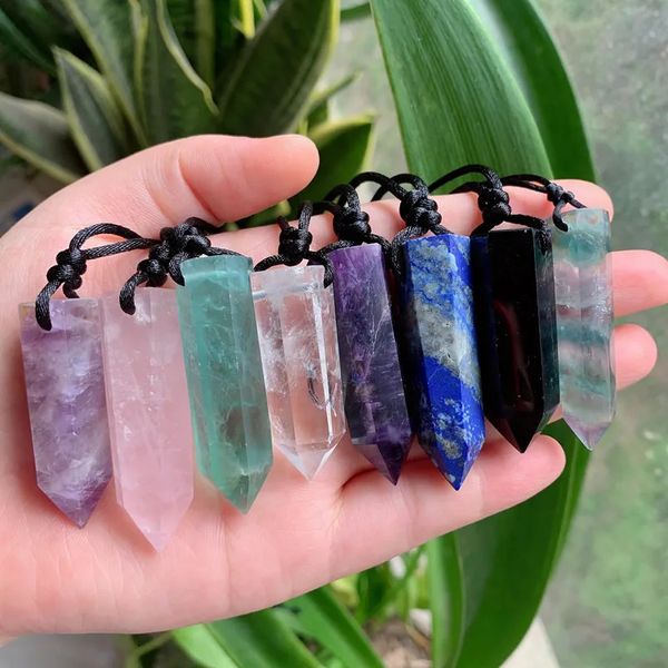 Pendentif colliers Big Bullet pendule pierre naturelle pendentif collier amulette améthystes Fluorite Lapis obsidienne rose Quartz cristal collier guérison 231207