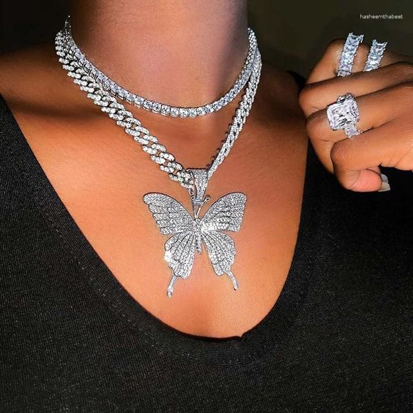 Pendentif Colliers Big Butterfly Collier Strass Chaîne pour femmes Bling Tennis Crystal Collier ras du cou