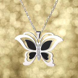 Collares colgantes mariposa grande collar de acero inoxidable para mujeres lindo insecto alta calidad suéter plateado cadena joyería regalo