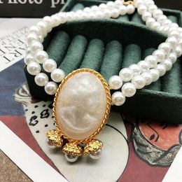 Colliers pendants Big Chokers Collier Human visage humain Double Stronrs Glass Pearl Party Wedding Clavicule Jewelry for Women Giftpendant