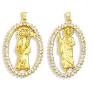 Collares pendientes Cobre grande Santa Muerte Colgantes para la fabricación de collares CZ Chapado en oro genuino San Judas Tadeo Resultados de la joyería Pdta557