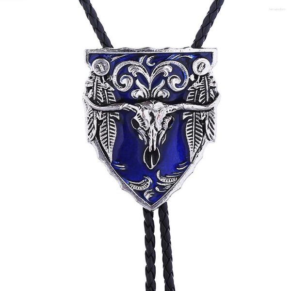 Collares colgantes Cabeza de vaca grande Western Cowboy Patrón de hierba Bolo Tie Cuero Moda Hombres y mujeres Cuerda Marea