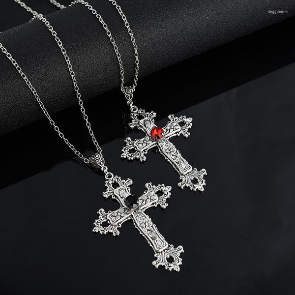 Pendentif Colliers Big Cross Drill Bijou Collier Argent Couleur Tone Gothique Punk Bijoux Mode Charme Déclaration Ras Du Cou Femmes Hommes Cadeau