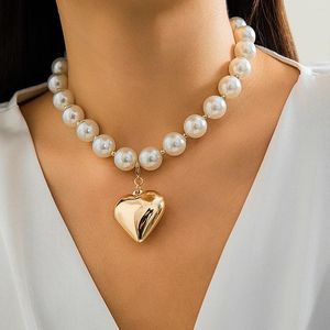 Pendentif Colliers Big Imitation Perle Perles Chaîne Avec Collier De Coeur Détachable Pour Femmes À La Mode Dames Collier De Perles Sur Le Cou Accessoires
