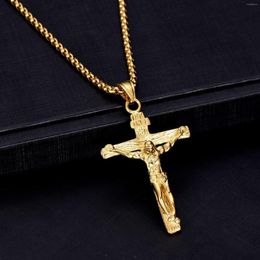 Hanger kettingen Big Jezus Crucifix Cross -ketting ketting geel goud gevulde klassieke vrouwen mannen sieraden cadeau