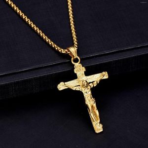 Hanger kettingen Big Jezus Crucifix Cross -ketting ketting geel goud gevulde klassieke vrouwen mannen sieraden cadeau