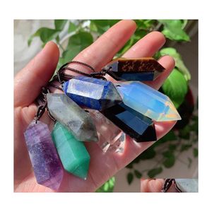 Pendentif Colliers Gros Bijoux En Cristal De Pierre Naturelle Lapis Améthyste Opale Quartz Rose Obsidienne Hexagonal Pendum Collier Ame Sexyhanz Dhxf1