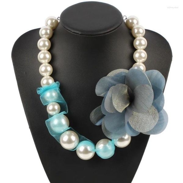 Collares colgantes Declaración de flor de seda grande Collar de perlas simuladas para mujeres Moda Joyería de cadena de fiesta hecha a mano