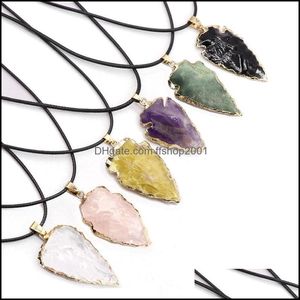 Pendentif Colliers Big Taille Arrowhead Collier Guérison Naturel Onxy Agates Améthystes Noir Obsidienne Violet Quartz Rose Cristal Bijoux Dhvfn