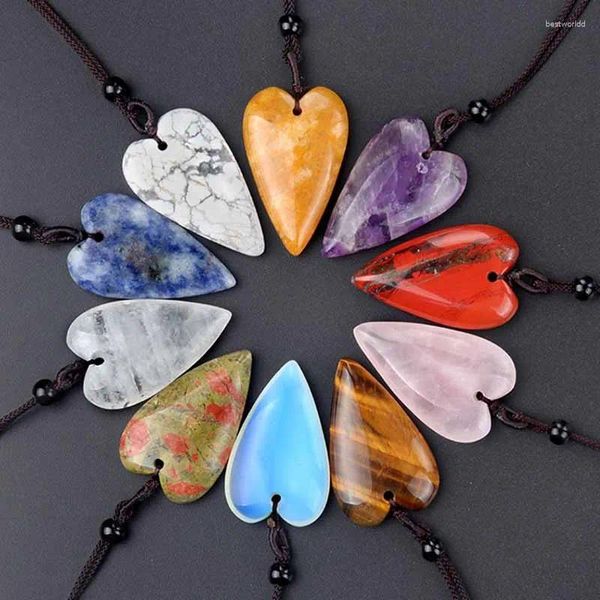 Collares colgantes Collar de piedra natural de corazón de gran tamaño para mujeres Reiki Cristal mineral crudo Gargantilla de cuarzo Joyería de moda curativa