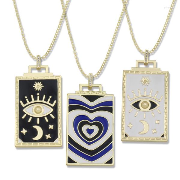 Collares pendientes Gargantilla de ojo turco grande Cadenas de clavícula para joyería Esmalte chapado en oro Sol Luna Estrella Corona Corazón Collar Regalo para mujer