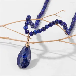 Pendentif Colliers Big Goutte d'eau Pendentif Collier Naturel Lapis Lazuli Quartzs Pierre Perle Bleu Charme Ras Du Cou Bijoux Cadeau Pour Les Femmes