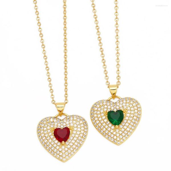 Collares colgantes Big Zircon Corazón rojo para mujeres Cobre Chapado en oro Corto CZ Cristal Joyería Regalos Nkez31