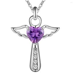 Pendentif Colliers Bijouterie Goutte Jésus Croix Amour Ange Coeur Aile Collier Zircon Pierre Cristal Femmes Dame Cadeaux AN057