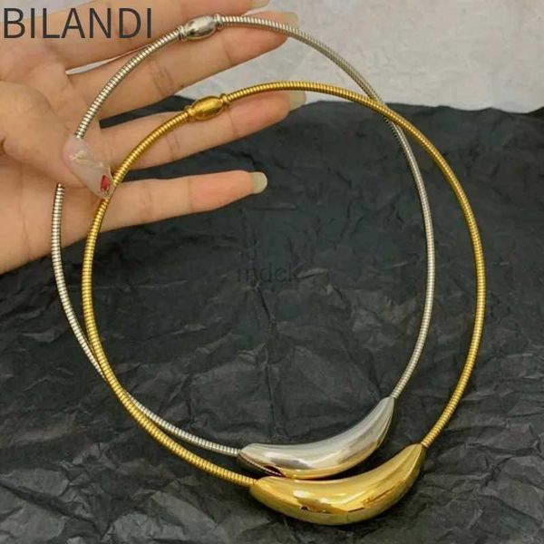 Collares colgantes Joyas modernas Bilandi 2023 Tendencia nueva collar de gargantilla de oro de acero inoxidable metálico plateado para mujeres.