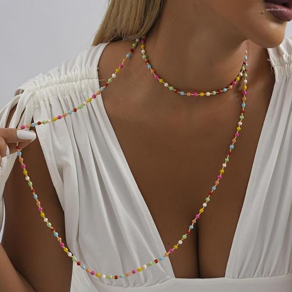 Pendentif colliers cadeaux de fête d'anniversaire créatif coloré perles de riz dames 2023 mode tendance collier bijoux en gros