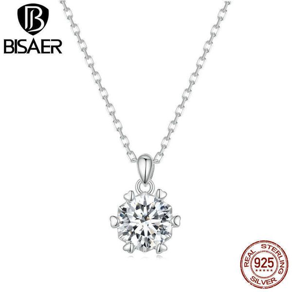 Pendentif Colliers BISAER 1CT Moissanite D couleur VVS1 EX collier Six griffes coupe pour les femmes de fiançailles de mariage 925 en argent Sterling bijoux fins G230202