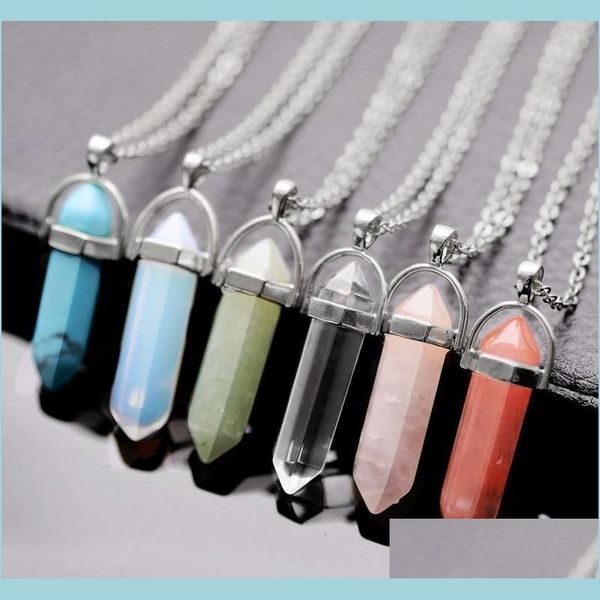 Pendentif Colliers BK Charms Femmes Bijoux Opale Jade Pierre Naturelle Pendentif Verre Résine Quartz Cristaux De Guérison Longue Chaîne En Or Ras Du Cou D Dhths