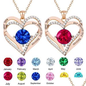 Colliers de pendentif Bk Prix 925 Sterling Sier Collier Femelle Rose Gol 12e Birthstone Birthday Gift Drop Livrot Bijoux Pendants Dhzid