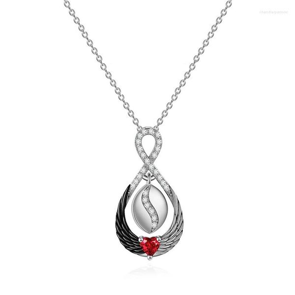 Pendentif Colliers Noir Et Blanc Ange Collier Pour Femmes Mode Rouge En Forme De Coeur Zircon 8 Mot Clavicule Chaîne Bijoux