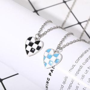 Pendentif Colliers Noir Bleu Et Blanc Plaid Coeur Collier Romantique Chaîne Ras Du Cou Pour Couple Amoureux Copains Vacances Festival Cadeau