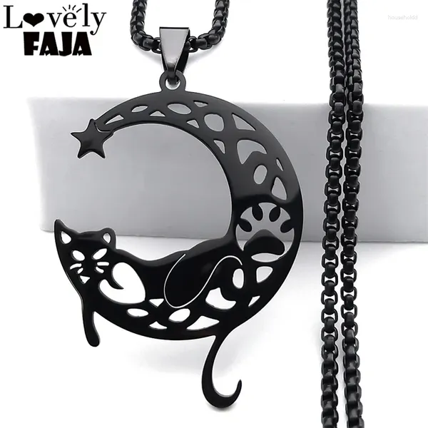 Collares colgantes Gato negro Huella de mascota Luna Estrella Collar gótico Mujeres Hombres Color Creciente Animal Pata Hueco Joyería N8079S03