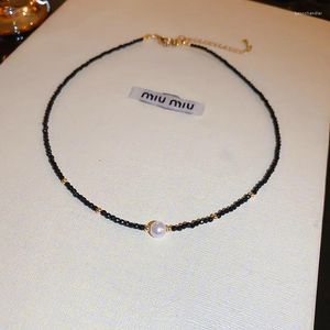 Pendentif Colliers Noir Cristal Chaîne Perles Ras Du Cou Collier De Perles Clavicule Chaîne Femmes