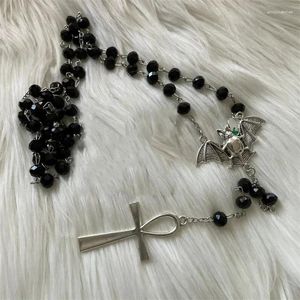 Hanger kettingen zwarte kristal vampier rozenkrans ketting vampice bat ankh lang kruis voor mannen vrouwen gotische occulte sieraden