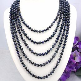 Colliers pendentifs perle d'eau douce noire longueur personnalisée 7-8mm tahitien 100 pouces mode élégant cadeaux perlés faits à la main