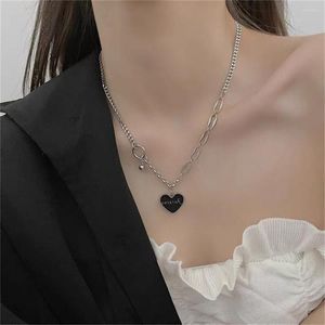 Pendentif Colliers Noir Coeur Forme Collier De Mode En Acier Inoxydable Curb Cubain Lien Chaîne Bracelet Pour Hommes Femmes Hiphop À La Mode Poignet Bijoux