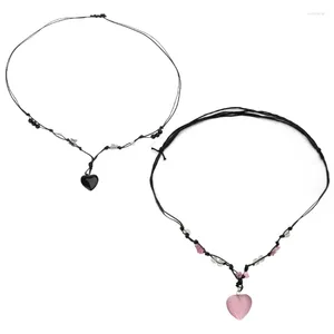 Colliers pendants Collier de pierre de coeur noir pour femmes hommes transportent des bijoux de chaîne de clavicule de perle chanceuse pull Valentin