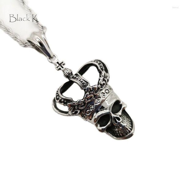 Pendentif Colliers Noir Chevalier Couronne Crâne Collier Hommes Vintage Argent Couleur En Acier Inoxydable Rock Hip Hop BLKN0722