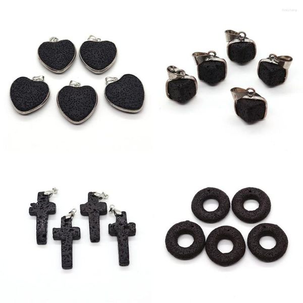 Collares colgantes con forma de gota de Lava negra, abalorios de roca volcánica de piedra Natural para hacer collares y pendientes DIY, accesorios de joyería, 1 ud.