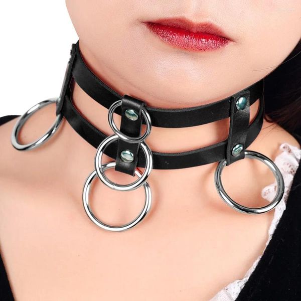 Pendentif Colliers Cuir Noir Collier Femme O-Ring Décoration Collier Pour Femmes Goth Punk Harajuku Collier Sexy Vegan Chocker Festival