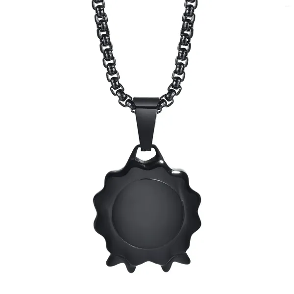 Pendentif Colliers Médaille Noire Collier Géométrique Hommes En Acier Inoxydable Mode Punk Garçon Bijoux