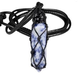 Hanger kettingen zwarte gaas touw wikkel sodaliet pilaarvorm genezende ketting ketting verstelbare was charme energie sieraden voor vrouwen