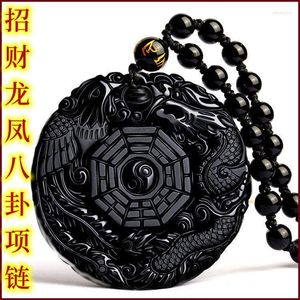 Pendentif Colliers Noir Obsidienne Feng Shui Collier Énergie Prière Perles Chaîne Bijoux Pour Femmes Hommes Bracelets Taoïstes Huit Diagrammes