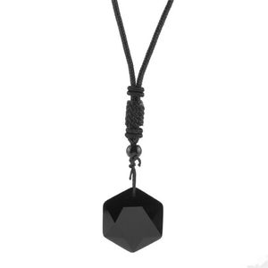 Pendentif Colliers Black Obsidian Collier en pierre naturelle pour hommes Femmes Amulette Hexagram Chaîne de corde réglable Colar Gifts229y