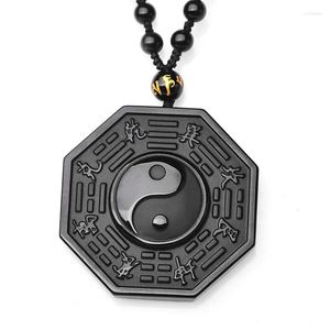 Collares pendientes Collar de obsidiana negra Ying Yang chino Ocho Diagramas Amuleto Joyas